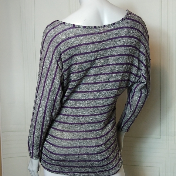 Magic Fit Top Womens Medium Purple Silver Striped Long Sleeve Stretch - Picture 6 of 10
